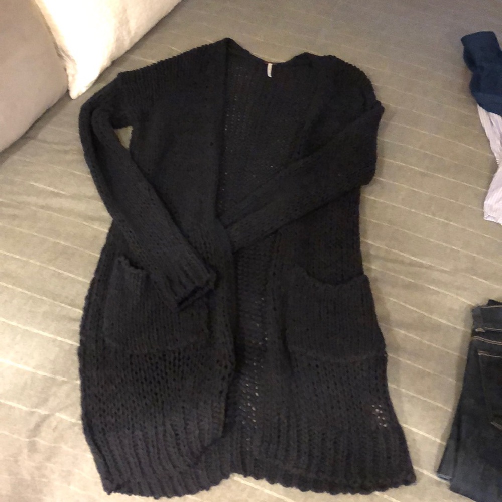 Free people long navy duster open cardigan